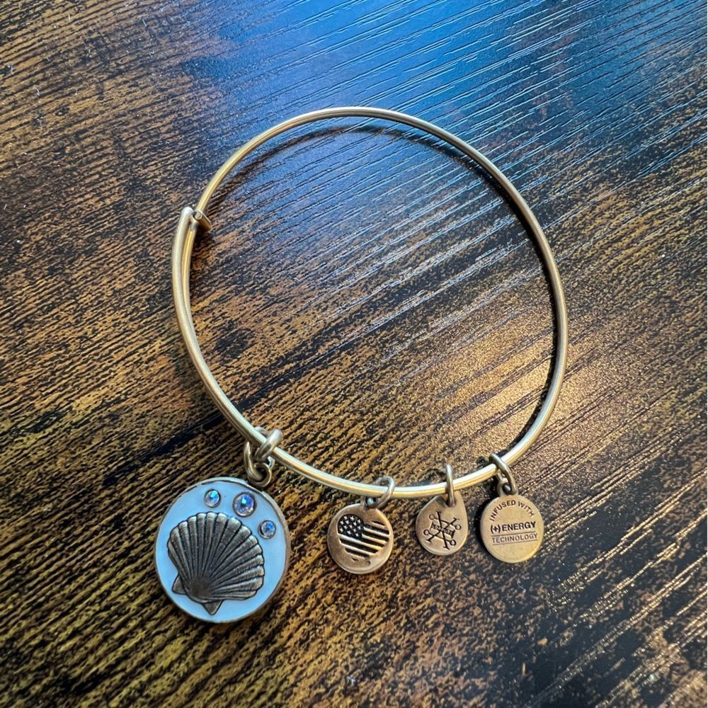 Alex and Ani Shell Color Infusion Charm Bangle Bracelet - Rafaelian Gold Finish